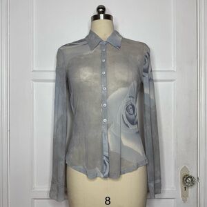 Bebe grey rose button up shirt